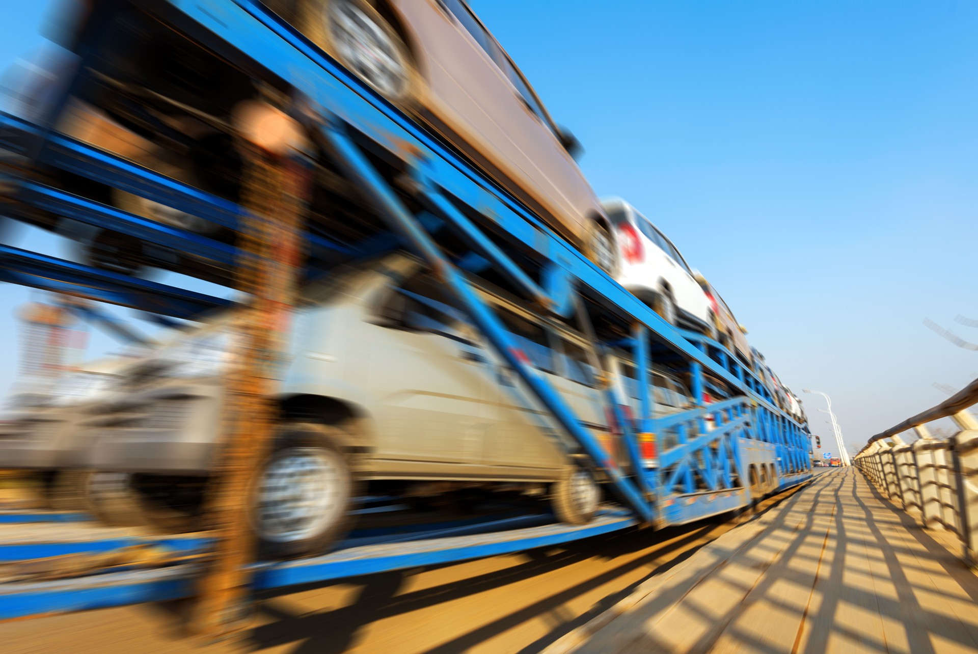Big trucks through the bridge